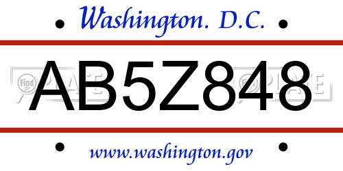 AB5Z848 District Of Columbia License Plate