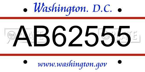 AB62555 District Of Columbia License Plate