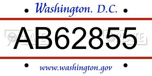 AB62855 District Of Columbia License Plate