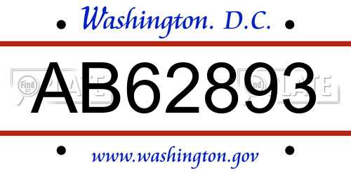 AB62893 District Of Columbia License Plate