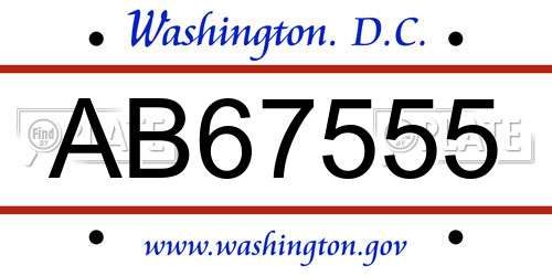 AB67555 District Of Columbia License Plate