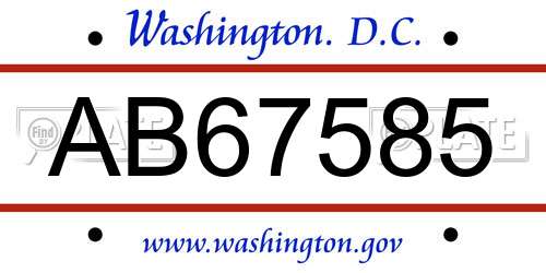 AB67585 District Of Columbia License Plate