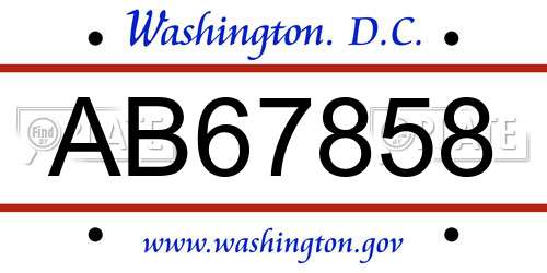 AB67858 District Of Columbia License Plate