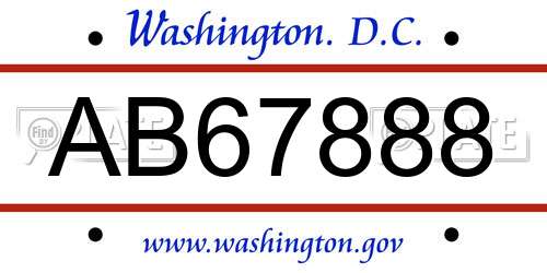 AB67888 District Of Columbia License Plate