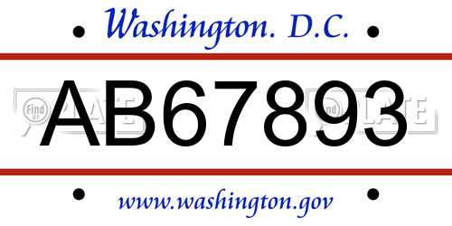 AB67893 District Of Columbia License Plate