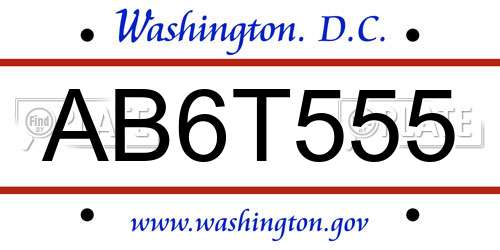 AB6T555 District Of Columbia License Plate