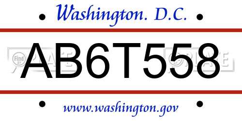 AB6T558 District Of Columbia License Plate