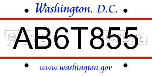 AB6T855 District Of Columbia License Plate