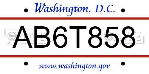 AB6T858 District Of Columbia License Plate