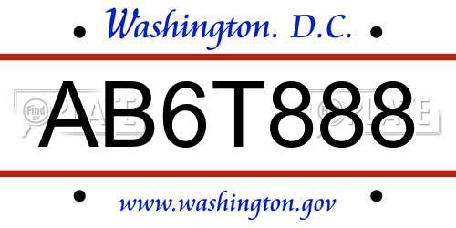 AB6T888 District Of Columbia License Plate