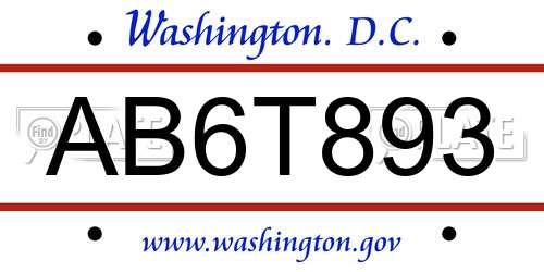 AB6T893 District Of Columbia License Plate