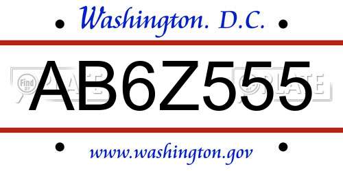 AB6Z555 District Of Columbia License Plate