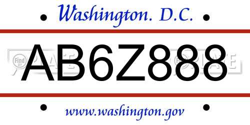 AB6Z888 District Of Columbia License Plate