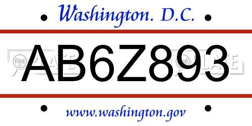 AB6Z893 District Of Columbia License Plate