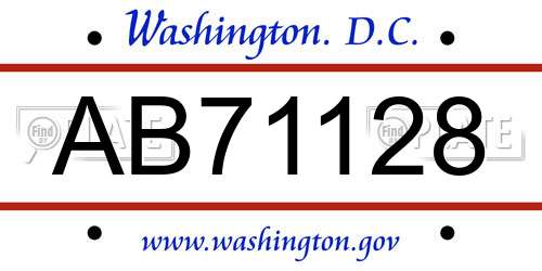 AB71128 District Of Columbia License Plate