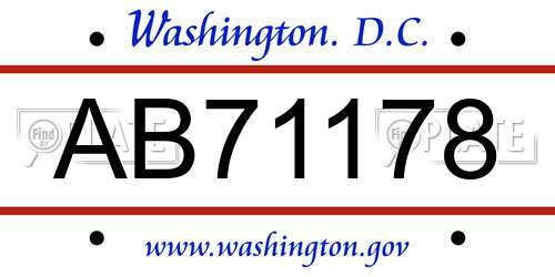 AB71178 District Of Columbia License Plate