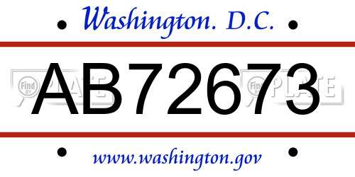 AB72673 District Of Columbia License Plate