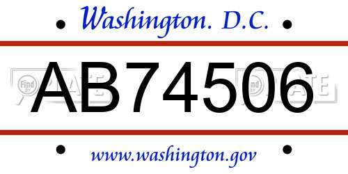 AB74506 District Of Columbia License Plate