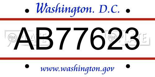 AB77623 District Of Columbia License Plate