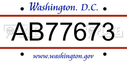AB77673 District Of Columbia License Plate