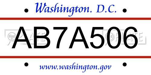 AB7A506 District Of Columbia License Plate