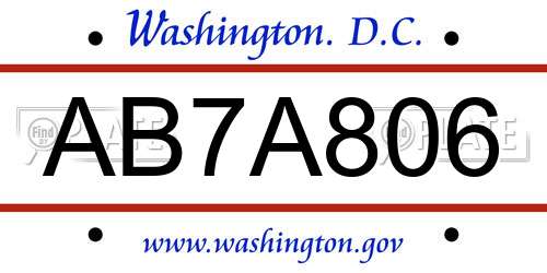 AB7A806 District Of Columbia License Plate