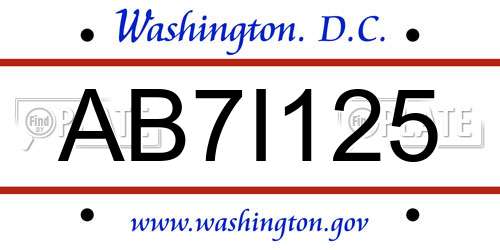 AB7I125 District Of Columbia License Plate