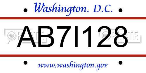 AB7I128 District Of Columbia License Plate