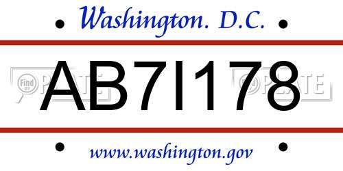 AB7I178 District Of Columbia License Plate