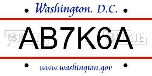 AB7K6A District Of Columbia License Plate