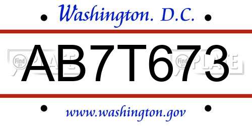 AB7T673 District Of Columbia License Plate