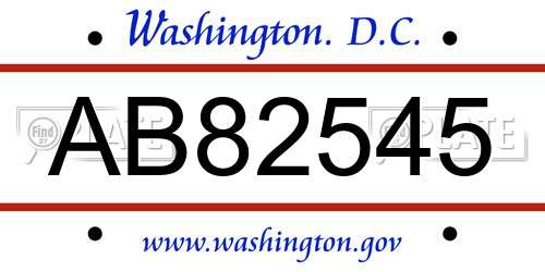 AB82545 District Of Columbia License Plate