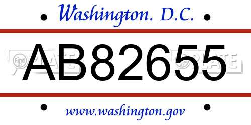 AB82655 District Of Columbia License Plate