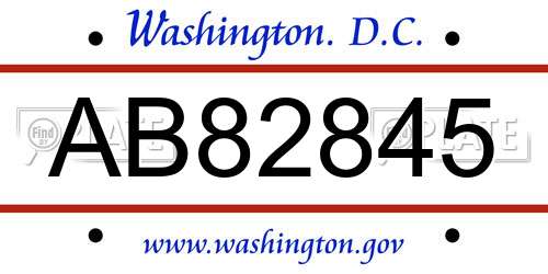 AB82845 District Of Columbia License Plate