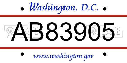 AB83905 District Of Columbia License Plate