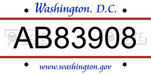AB83908 District Of Columbia License Plate