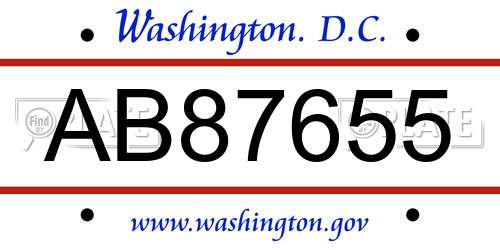 AB87655 District Of Columbia License Plate