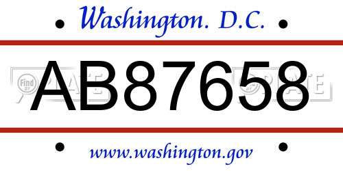 AB87658 District Of Columbia License Plate