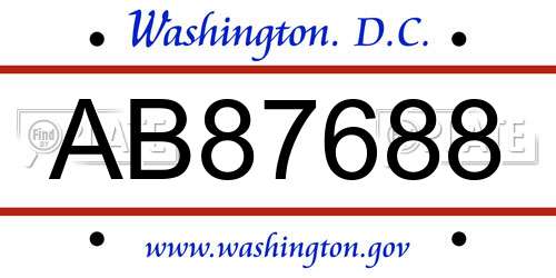 AB87688 District Of Columbia License Plate