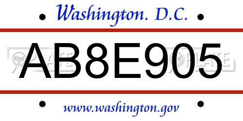 AB8E905 District Of Columbia License Plate