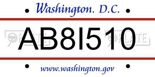 AB8I510 District Of Columbia License Plate