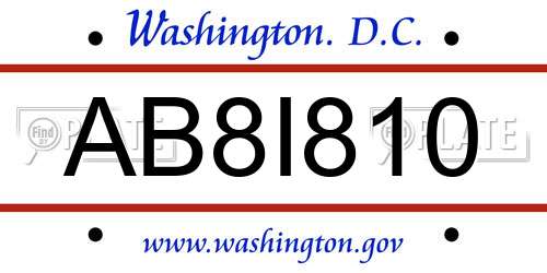 AB8I810 District Of Columbia License Plate