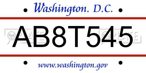 AB8T545 District Of Columbia License Plate