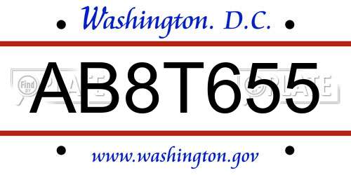 AB8T655 District Of Columbia License Plate