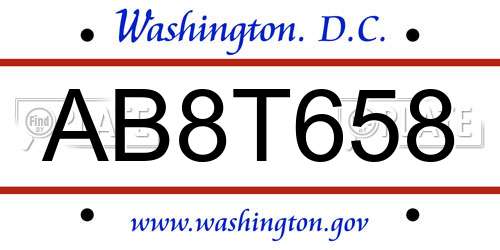 AB8T658 District Of Columbia License Plate