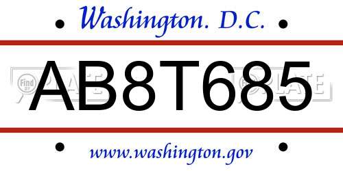 AB8T685 District Of Columbia License Plate