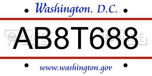 AB8T688 District Of Columbia License Plate