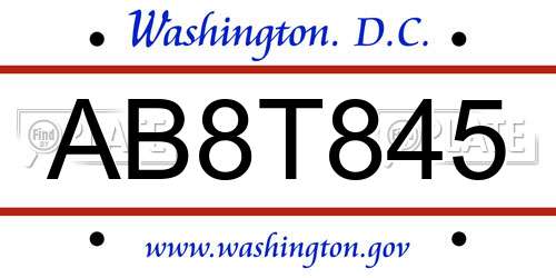 AB8T845 District Of Columbia License Plate