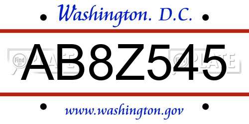 AB8Z545 District Of Columbia License Plate