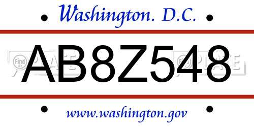 AB8Z548 District Of Columbia License Plate